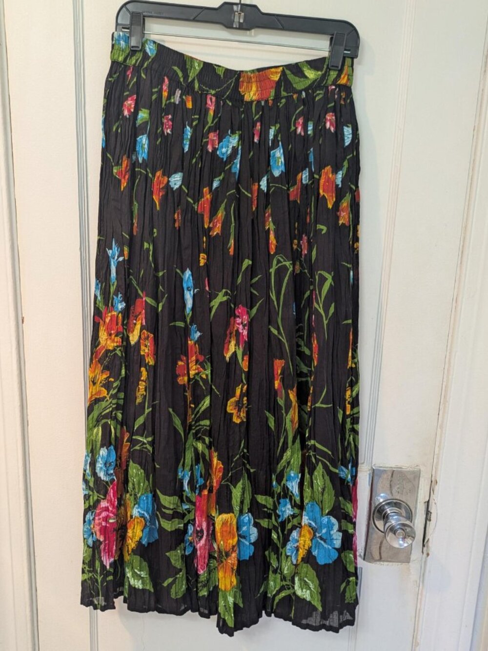 BEA Classics Vintage Crinkle Gauze 100% Cotton Black Floral Maxi Skirt - M